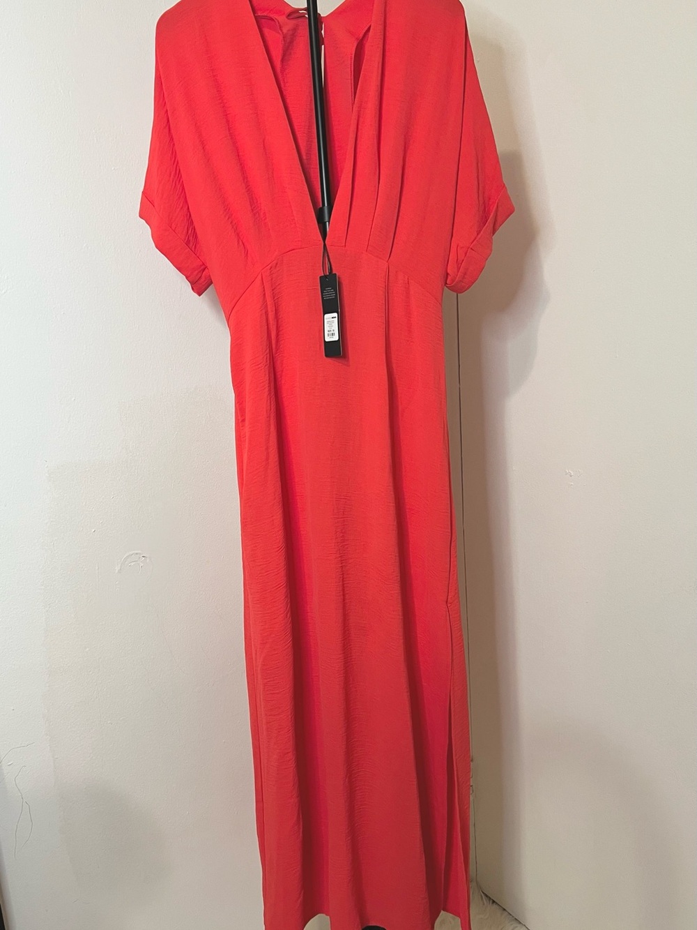 Coral Maxi Dress Deep V Flowy Resort Vacation Summer Dress - Picture 4 of 4